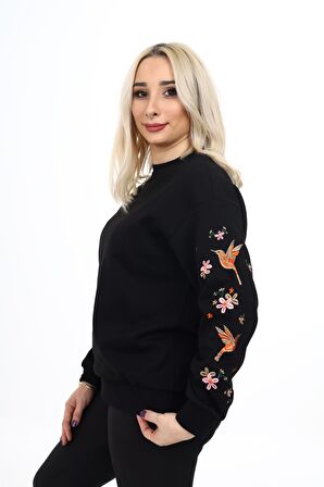 Kolu Nakışlı Sweatshirt Siyah