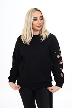 Kolu Nakışlı Sweatshirt Siyah