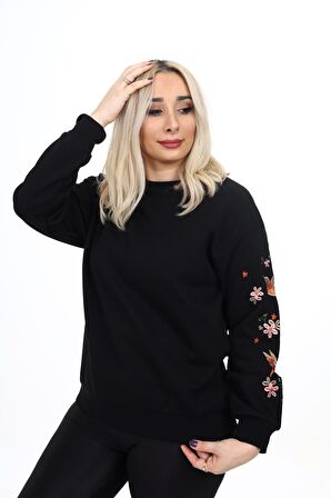 Kolu Nakışlı Sweatshirt Siyah