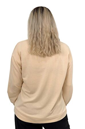 Vizon Düz Basic Kolu Lastikli Sweatshirt Vizon