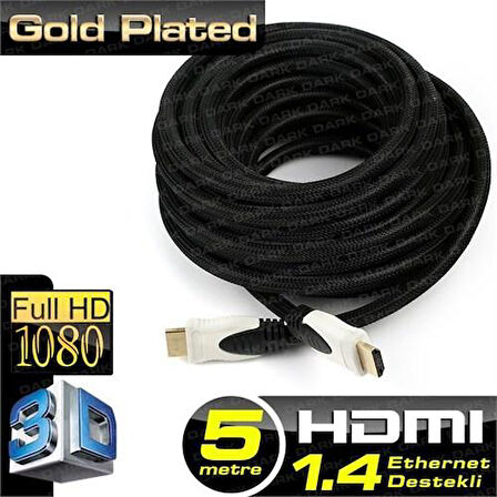 DARK 5m, HDMI v1.4 4K / 3D ve Ağ Destekli Kılıflı Altın Uçlu  Kablo