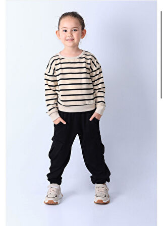 Çizgili Kargo Cepli Unisex Model Kombin 