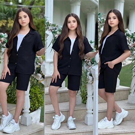 Keten  Şortlu Rahat Kız Takım 