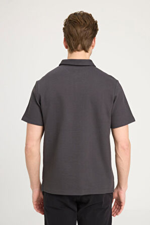 Yarım Fermuarlı Polo T-shirt Faded Black