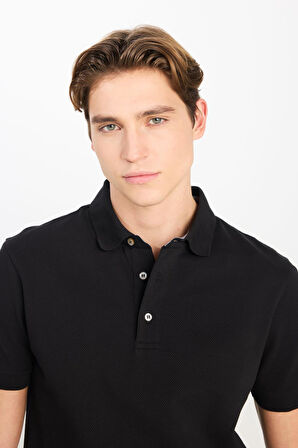 Erkek Regular Fit Polo T-shirt Black