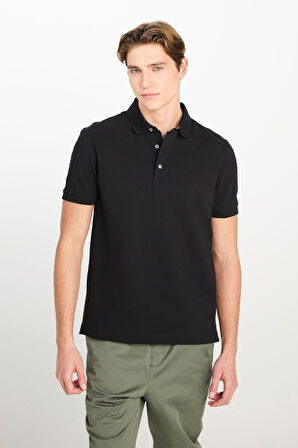 Erkek Regular Fit Polo T-shirt Black