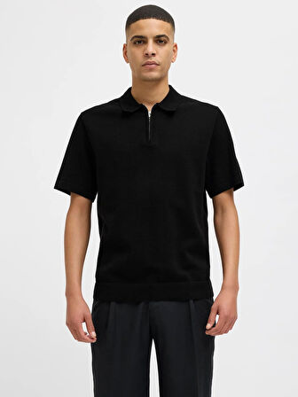 JPRBLAMILANO SPRING KNIT POLO SS SN Black