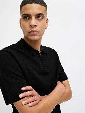 JPRBLAMILANO SPRING KNIT POLO SS SN Black