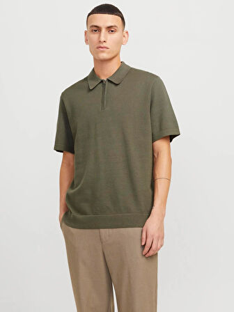 JPRBLAMILANO SPRING KNIT POLO SS SN Tea Leaf