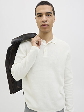 JJEGEORGE KNIT POLO LS SN Cloud Dancer