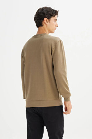 Erkek Baskılı Sweatshirt Khaki