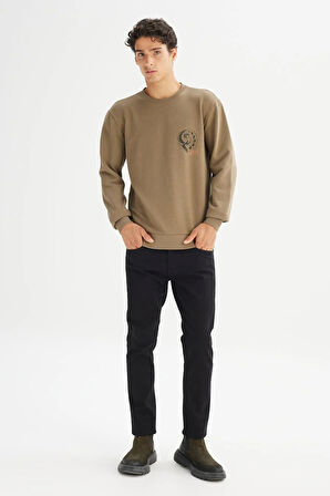 Erkek Baskılı Sweatshirt Khaki