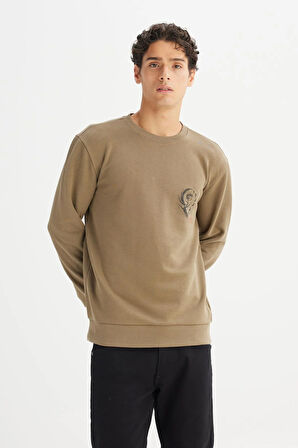 Erkek Baskılı Sweatshirt Khaki