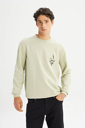 Erkek Baskılı Sweatshirt Light Green