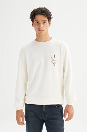 Erkek Baskılı Sweatshirt Ecru