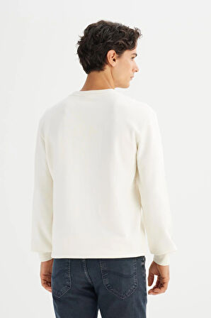 Erkek Baskılı Sweatshirt Ecru