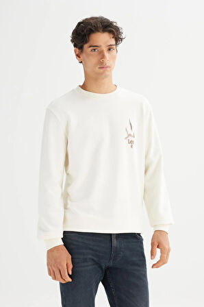 Erkek Baskılı Sweatshirt Ecru