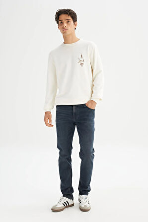 Erkek Baskılı Sweatshirt Ecru