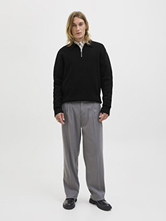 JPRBLAMILANO STITCH KNIT ZIP POLO SN Black