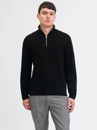 JPRBLAMILANO STITCH KNIT HALF ZIP SN Black