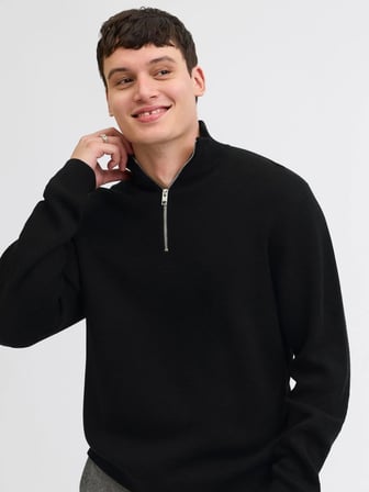 JPRBLAMILANO STITCH KNIT HALF ZIP SN Black