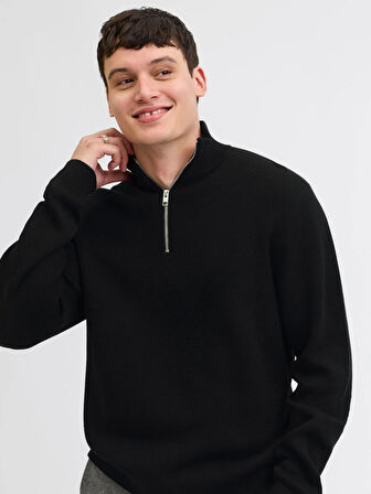 JPRBLAMILANO STITCH KNIT HALF ZIP SN Black