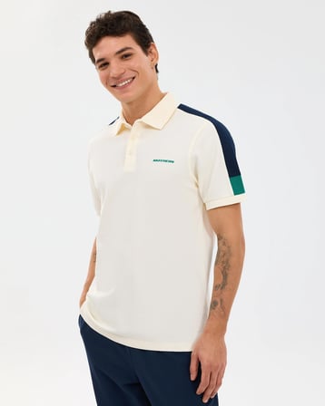 Skechers M Color Block Detail Polo Ecru