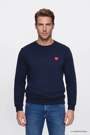 Erkek Patch Logo Sweatshirt Navy