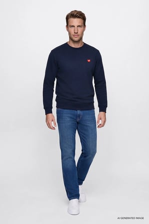 Erkek Patch Logo Sweatshirt Navy