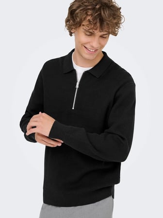 ONSPHIL REG 12 HALF ZIP POLO KNIT Black