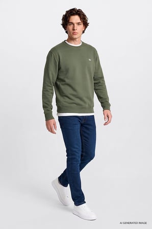 Bisiklet Yaka Sweatshirt Olive