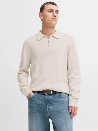 JPRMILANO STITCH KNIT ZIP POLO SN Cloud Dancer