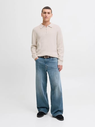 JPRMILANO STITCH KNIT ZIP POLO SN Cloud Dancer