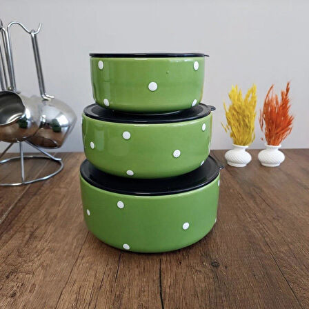 Saklama Kabı 12-14-16 CM Seramik 3'lü Yeşil