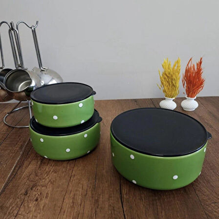 Saklama Kabı 12-14-16 CM Seramik 3'lü Yeşil