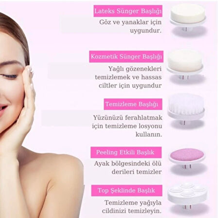 Mujgan Pilli Yüz Cilt Temizleme Cihazı Siyah Nokta Peeling Fırça Seti Vücut Yüz Bakımı Masaj Aleti 5 in 1
