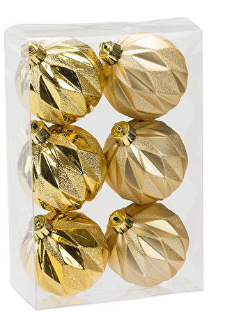 5 cm 6'lı Baklava Desenli Parlak Yılbaşı Ağacı Topu