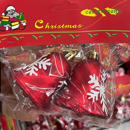 7 cm 2'li Yılbaşı Ağacı Çanı Kırmızı Beyaz