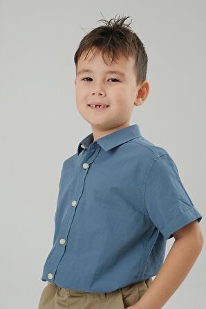 Koyu Mavi Renk Kısa Kol Çocuk Gömlek