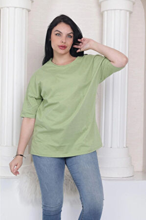 Süper Kalite Unisex Pamuk Yeşil Bisiklet Yaka Oversize Boyfriend T-shirt Kadın Erkek