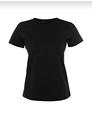 %100 Pamuk süper kalite kadın tişört düz renk Siyah bisiklet yaka organik pamuk penye t-shirt