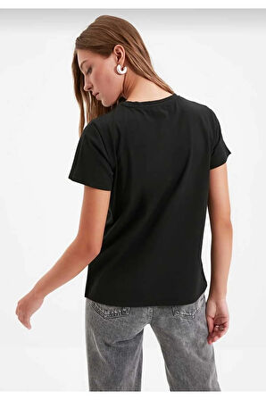 %100 Pamuk süper kalite kadın tişört düz renk Siyah bisiklet yaka organik pamuk penye t-shirt