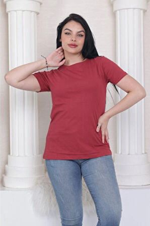 %100 Pamuk süper kalite kadın tişört düz renk bordo bisiklet yaka organik pamuk penye t-shirt