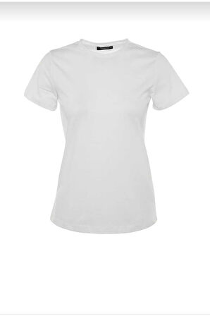 %100 Pamuk süper kalite kadın tişört düz renk Beyaz bisiklet yaka organik pamuk penye t-shirt