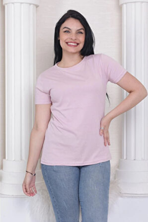 %100 Pamuk süper kalite kadın tişört düz renk pembe bisiklet yaka organik pamuk penye t-shirt