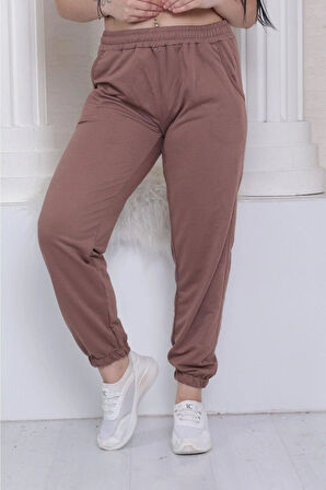 Kadın Kahve Rengi Yazlık Lastikli Paça Klasik Eşofman Alt