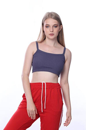 Kalın Askılı Mürdüm Crop Top