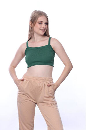 Kalın Askılı Yeşil Crop Top