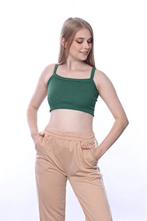 Kalın Askılı Yeşil Crop Top