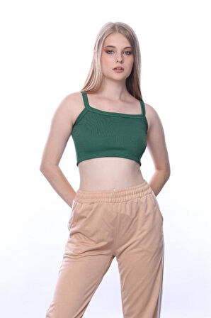 Kalın Askılı Yeşil Crop Top